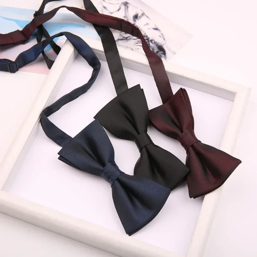 Matte bow tie men's burgundy black navy blue knot wedding groom groomsmen Korean version bow solid color double layer