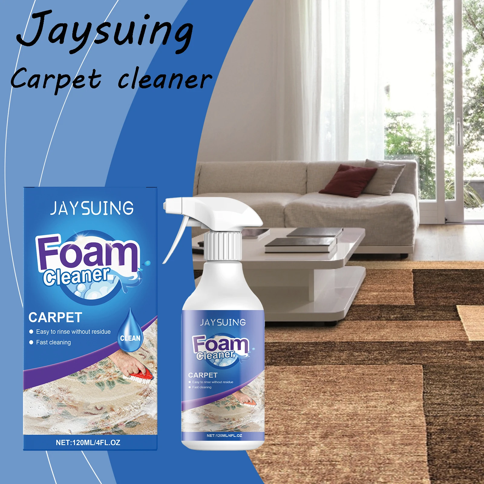 

Jaysuing Пенный очиститель для ковров Быстрое растворяющее средство от стойких пятен Не раздражает запах Очистка пятен Обезжирение Уход за ковром Очиститель ковров