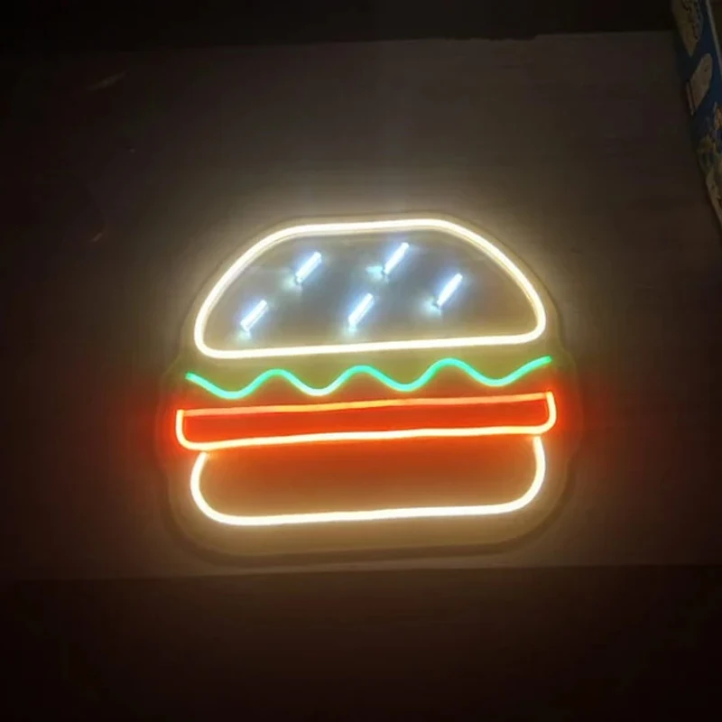 Hamburgers Neon Sign Custom Fast Food Shop Burger LED Neon Light Fast Food Shop Restaurant Sign Gift for Opening Burger Art Sign