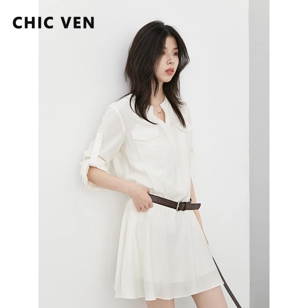 

Женские рубашки CHIC VEN, корейские однобортные свободные прямые рубашки с v-образным вырезом, женская повседневная однотонная одежда, весна-осень 2025