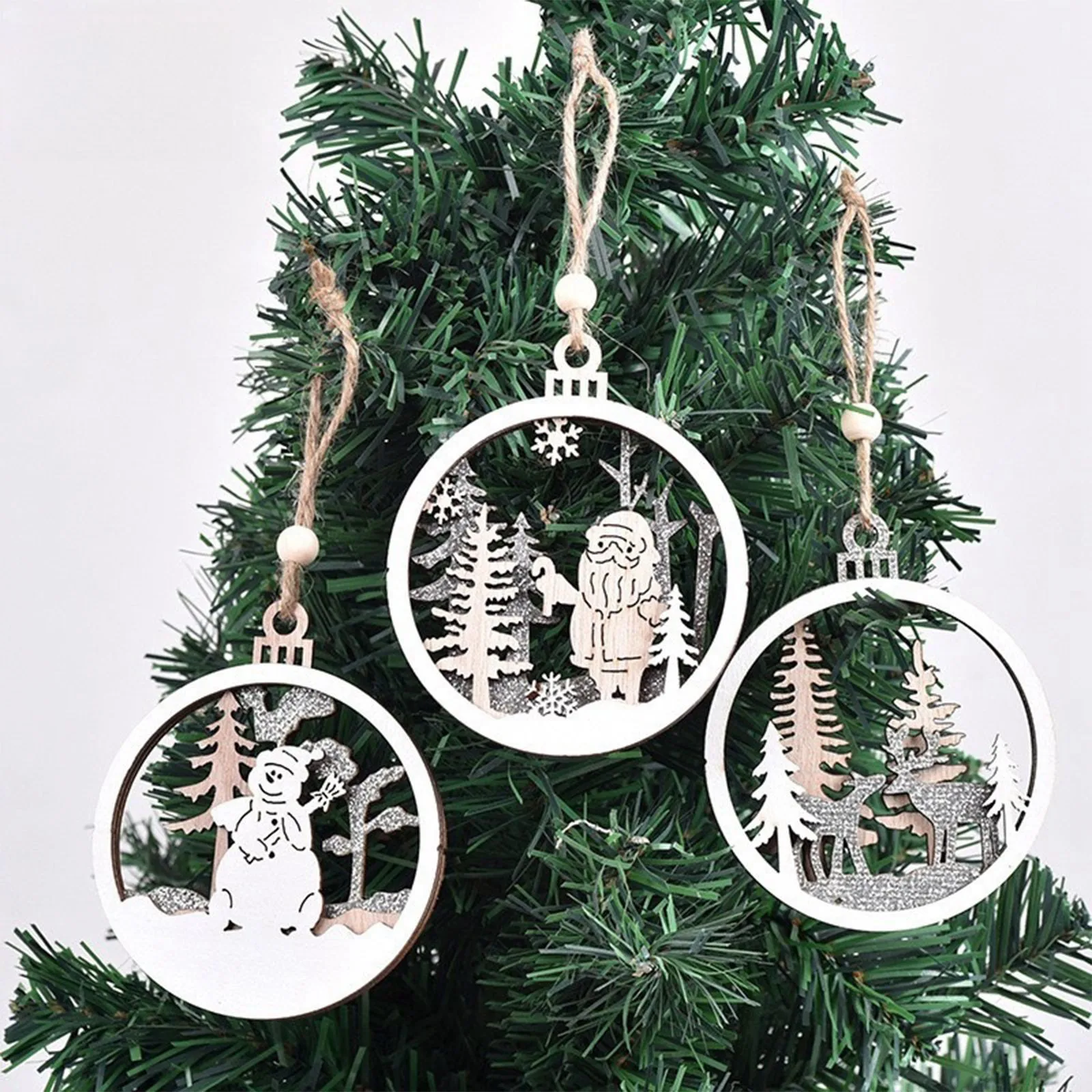 6 Pack Christmas Tree Wooden Small Ornaments Winter Wonder Land Ornaments For Winter Christmas Holiday Tree Decor Navidad