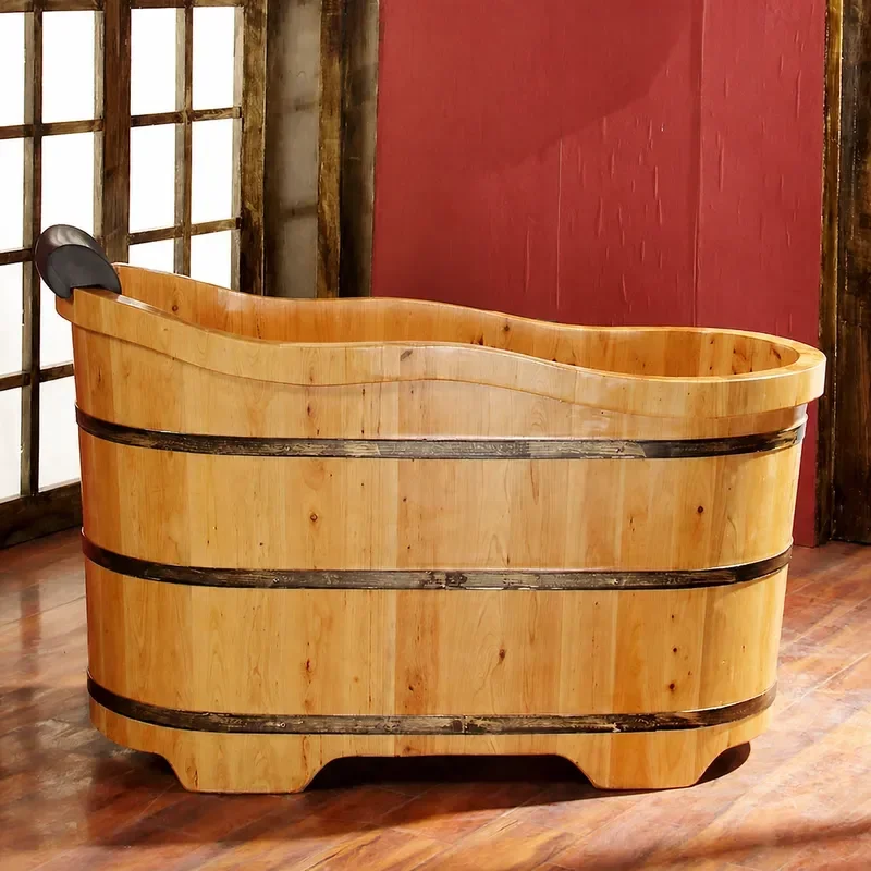 Cedar Wood Bath Barrel Large Adult Wooden Bathtub Foot Bucket Spa Soaking Tub Natural Aromatherapy Home Wellness Relaxation