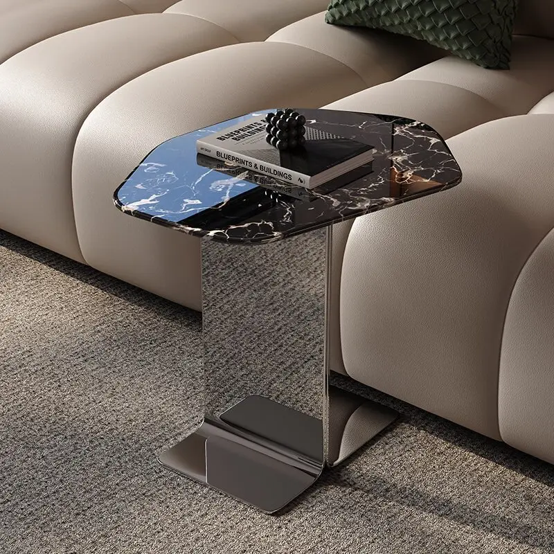Italian Luxury Stone-Effect Rotating Foldable Expandable Coffee Table Minimalist Modern Nordic Home Use
