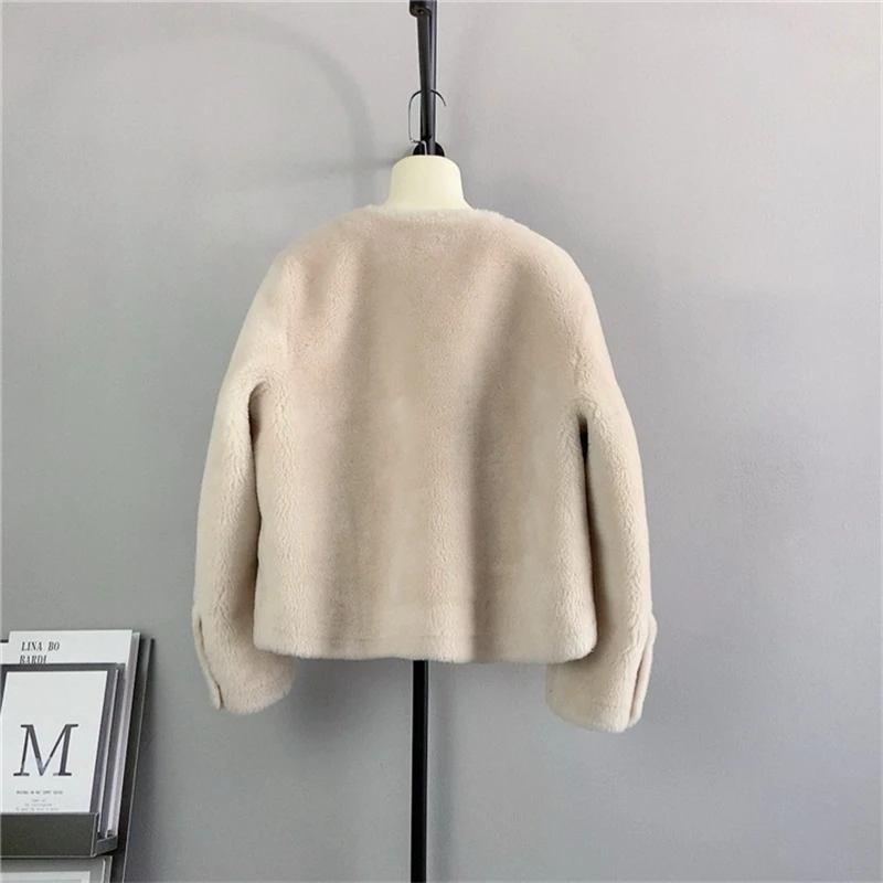 Lady Girl Sheep Shearling Round Neck Short Jacket Pure Wool Fall and Winter Female Warm Winter Coat PT445