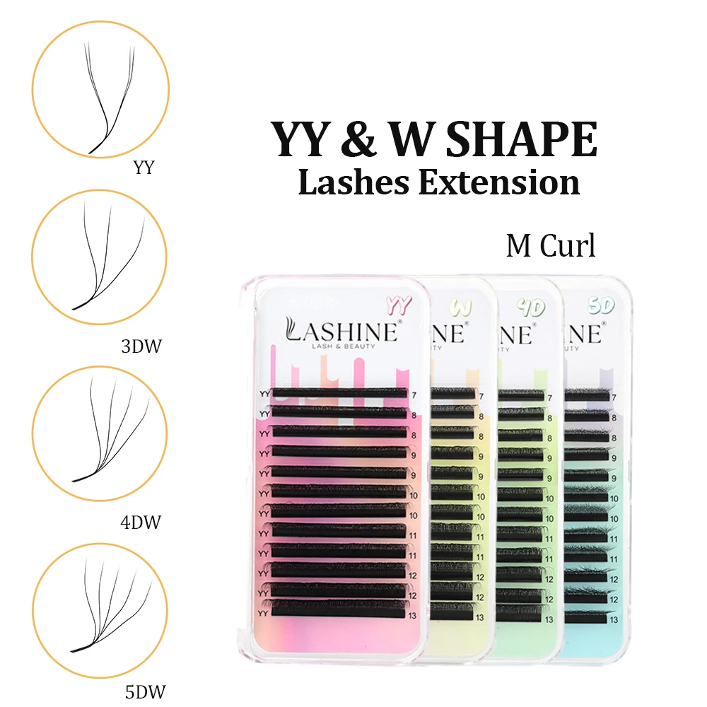LASHINE YY 3D/4D/5D/6D Mixed 10 Cases/Lot Set Premade Volume Fans Soft Korean PBT Easy Fan C/D/M Curl Mixed Length