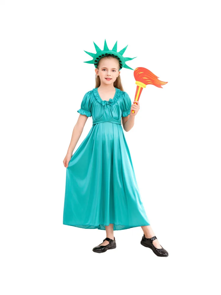 

Halloween Children's Cosplay Dress Girl's Stage Performance Costume Liberty Goddess Style Polyester Ethnic Stage Costume