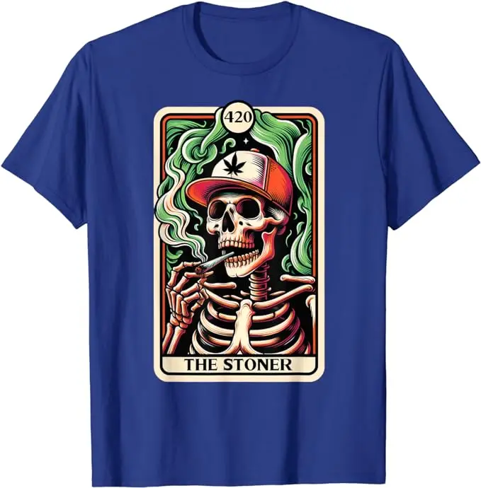 The Stoner Retro Style 420 Cannabis Weed Skeleton T-Shirt Ganja and Marijjuana Lover Graphic Tee Funny Weed Smoker Clothes Gifts