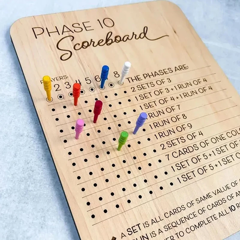 Carte de score de phase 10 et suivi rond, cartes de dés, feuilles de jeu de société classiques