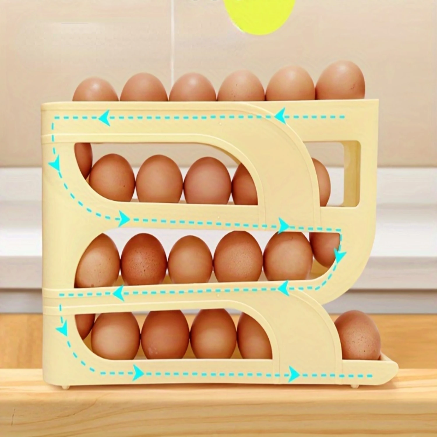 Plastic Rolling Egg Tray  Organizer with Drawer, Double Layer Egg Holder for Refrigerator,  Egg Box Container, Space-Saving Sepa