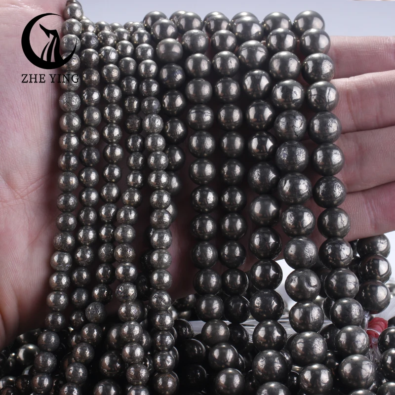 Zhe Ying Natural Pyrite Beads Round Loose Gemstone Beads For Jewelry Making DIY Bracelet Necklace Accessories