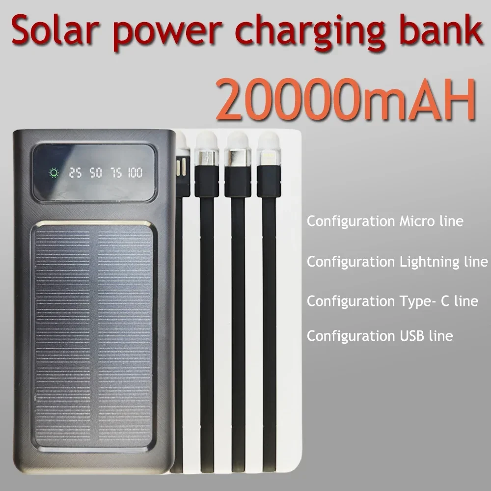 

Solar Power Bank Built Cables 20000mAh Solar Charger 2 USB Ports External Powerbank With LED Light