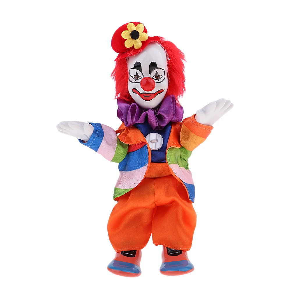 7 Inch Porcelain Smiling Clown Doll Wearing Colorful Outfits Funny Harlequin Doll Props Halloween Decor