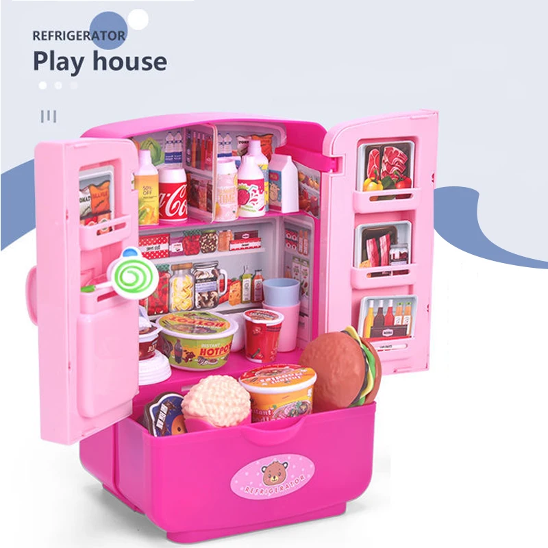 DIY Fantasiespel Voedsel Drankjes Koelkast Mini Dubbele Deur Koelkast Meubelaccessoires Educatief Speelgoed Set Voor Kinderen Geschenken