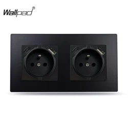 86 PC Double Black French Belgium Poland EU Socket with USB Type A C Wallpad  Matte Plastic Panel Euro Electrical Power Socket