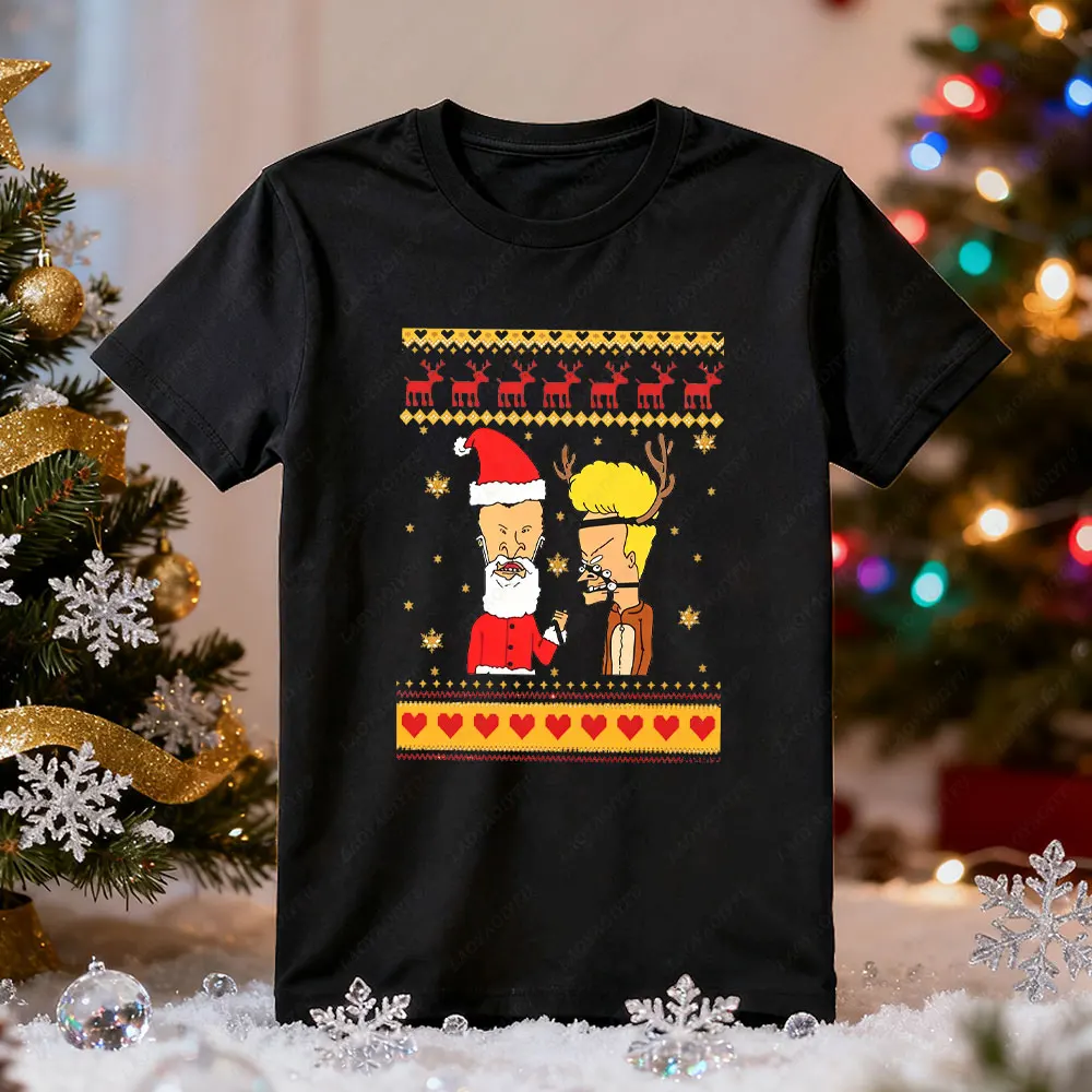 2025 Merry Christmas Beavis and Butthead Ugly Graphic Men T-Shirt Short-sleeve Summer Man Tshirt Xmas Gift for Men Women Fans