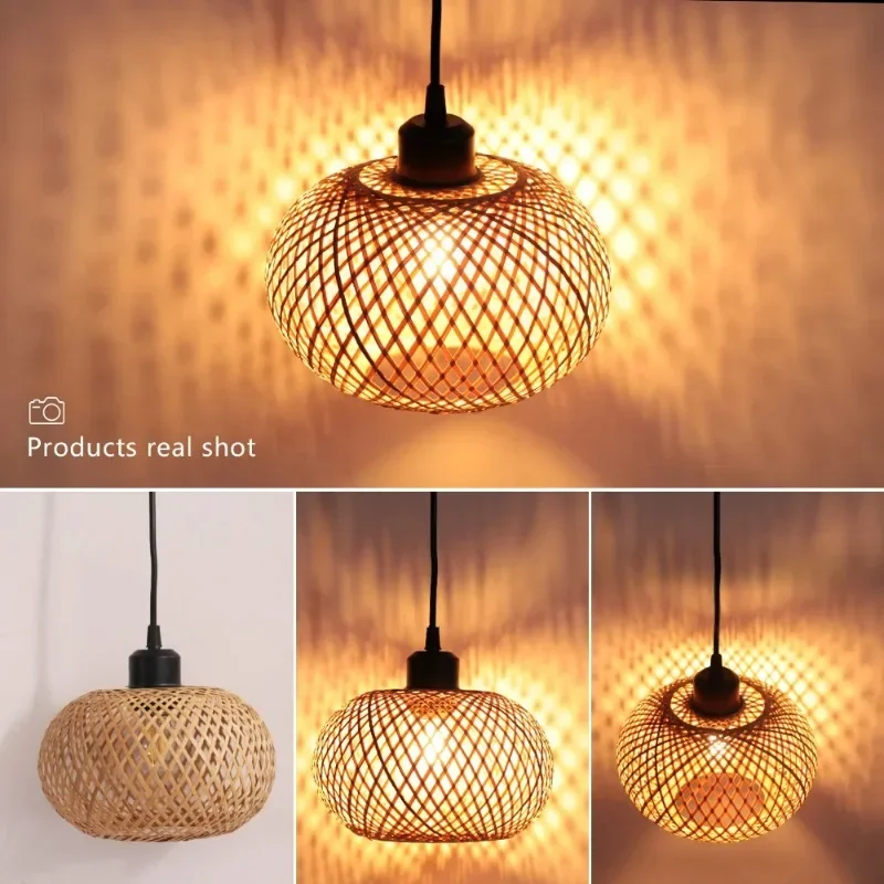 Bamboo Pendant Lamp Lustre Chandelier Hanging Lamp Handmade Rattan Pendant Light Fixture Restaurant Dining Room Indoor Lighting