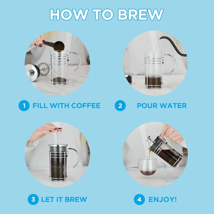 マドリッド フレンチプレス プレミアムコーヒー＆ティーメーカー 1.0L 34オンス ホウケイ酸ガラスビーカー デュアルフィルターシステム 濃厚な抽出 多用途