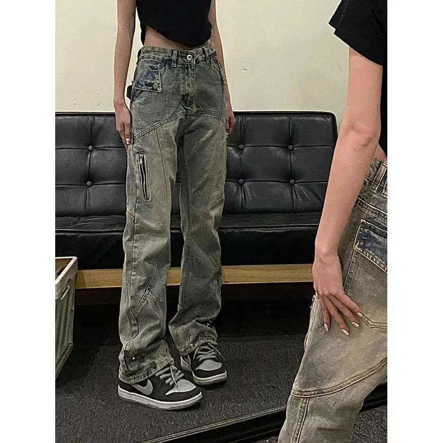 Retro Washed Old Denim Trousers Women's Design Sense Niche Straight Loose and Thin Pants baggy pants women high waisted jeans