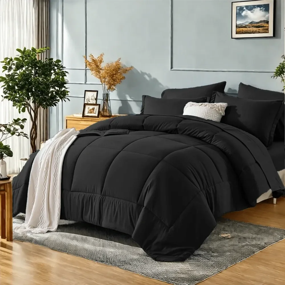

7 комплектов постельного белья Deluxe Solid Color для кровати размера Queen, мягкие и комфортные, состоящие из 1 одеяла, 1 простыни и 1 пододеяльника.