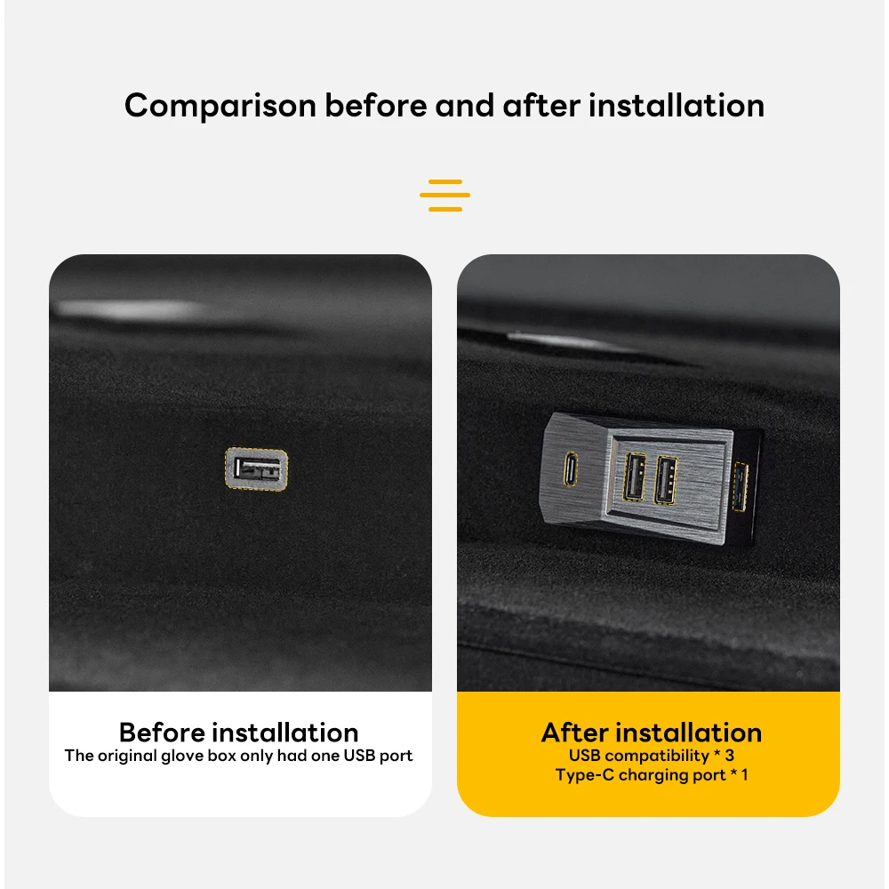 Glovebox USB Hub ل تسلا نموذج جديد Y إطلاق العرعر 2025 نموذج 3 هايلاند 2024 Type-C ميناء شاشة ديجيتال الفاصل لرسو السفن