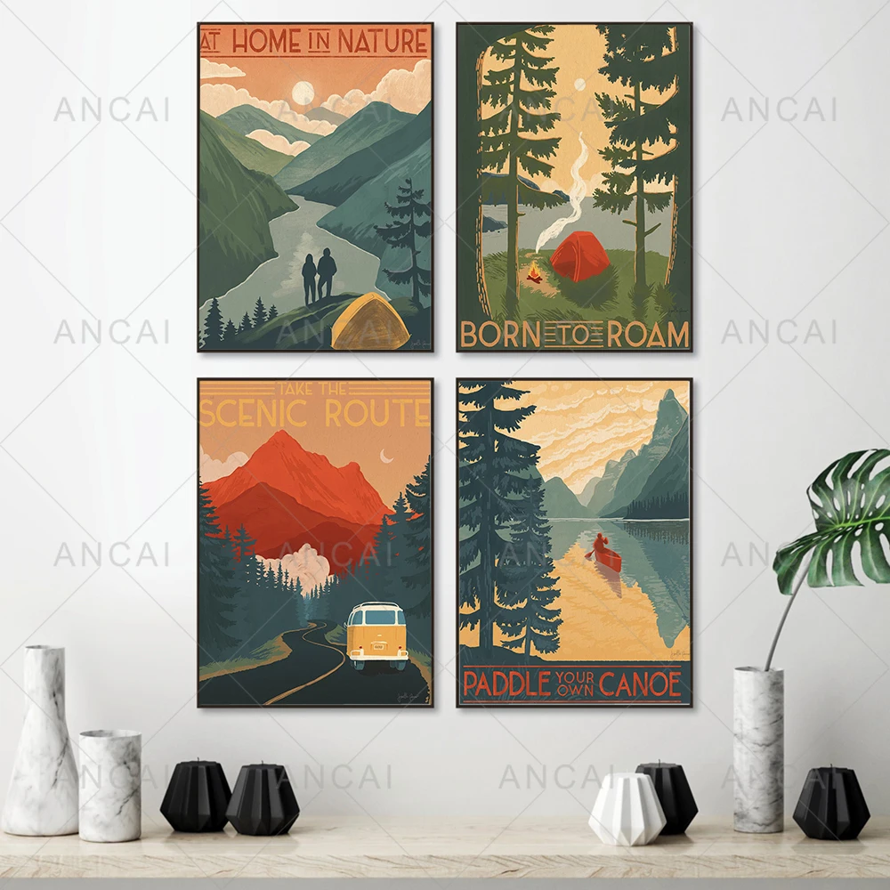 Forest Road Print Mountain Trip Travel Poster Landscape Sunset Sea Wall Art Canvas Painting Pictures For Living Room Decoration