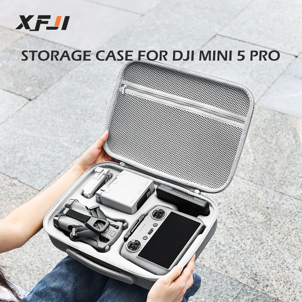 XFJI 2025 New PU Leather Hard Shell Shoulder Storage Bag Case for DJI Mini 5 Pro Portable Travel Handbag Drone Accessories