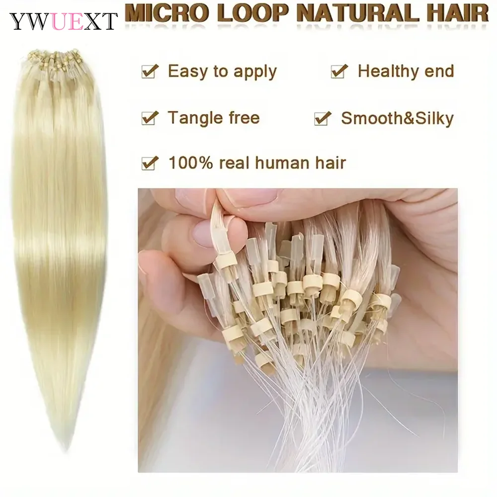 Micro Loop Ring Human Hair Extensions 12" 16" 20" Straight Micro Link Hair Extension Natural Black Brown Blonde Hair 50pcs image 3