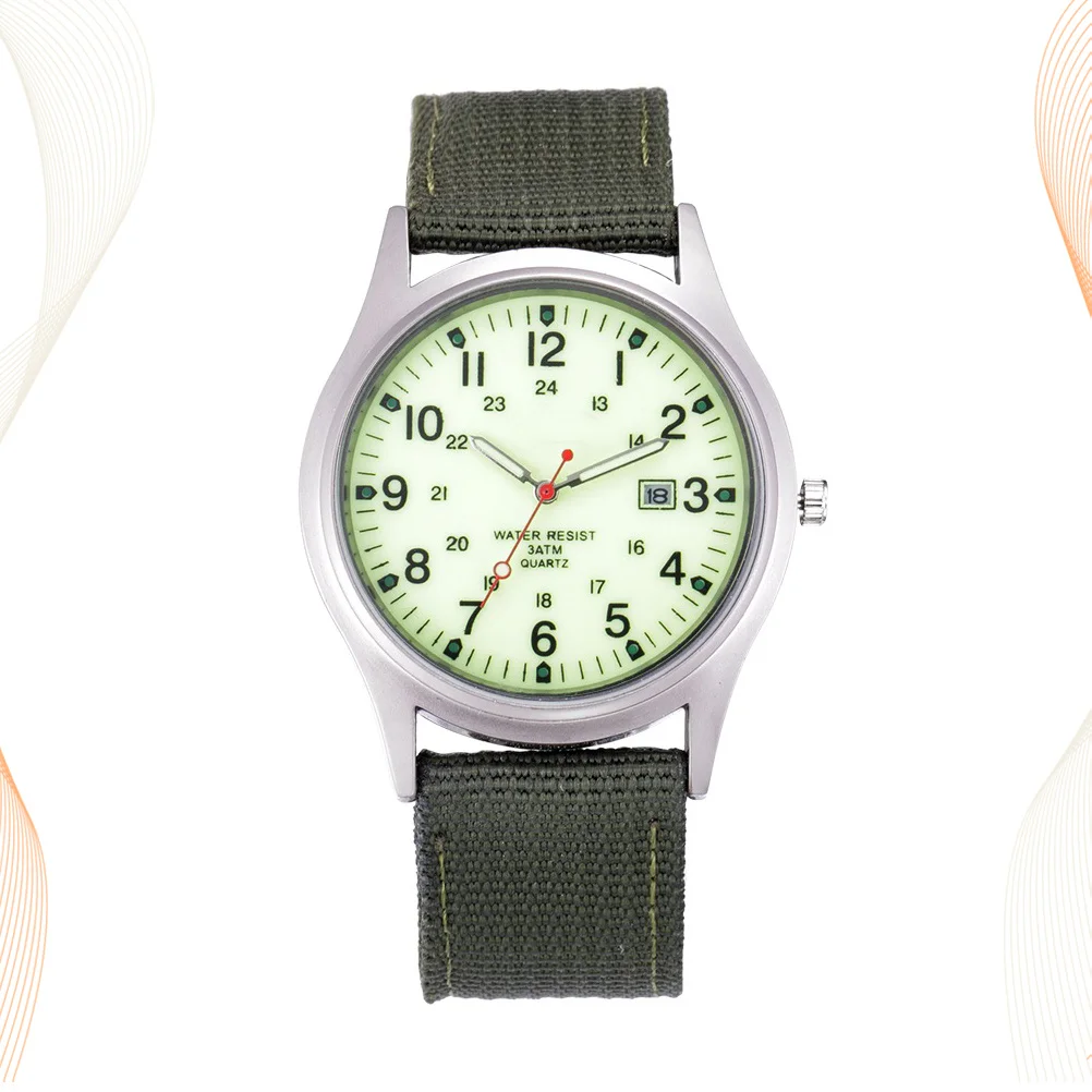 

1Pcs Military Quartz Watch Men Canvas Band Luminous Green Calendar Dial Durable Fashion Wristwatch Male Accessory