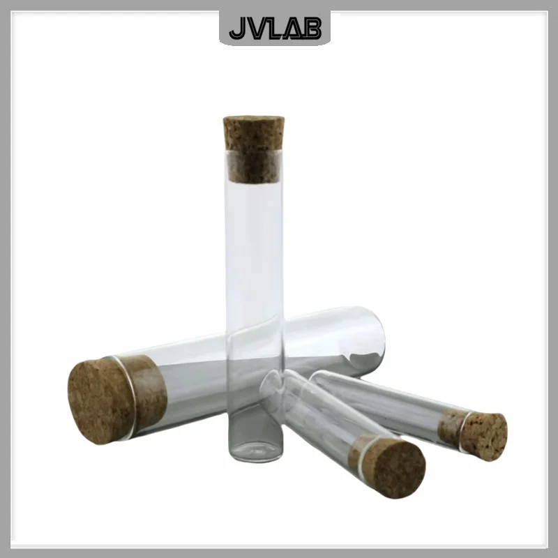 Glass Test Tube 20*200 mm With Wooden Cork Plug Diameter 20 mm Thick Glass Test Tube 50 ml Resistant High Temperature 10 Pcs