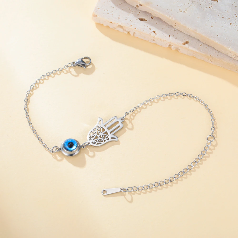 Dawapara Hamsa Böser Blick Armband Hand der Fatima Schutz-Talisman Glücksbringer Edelstahl-Schmuck – Detail 9