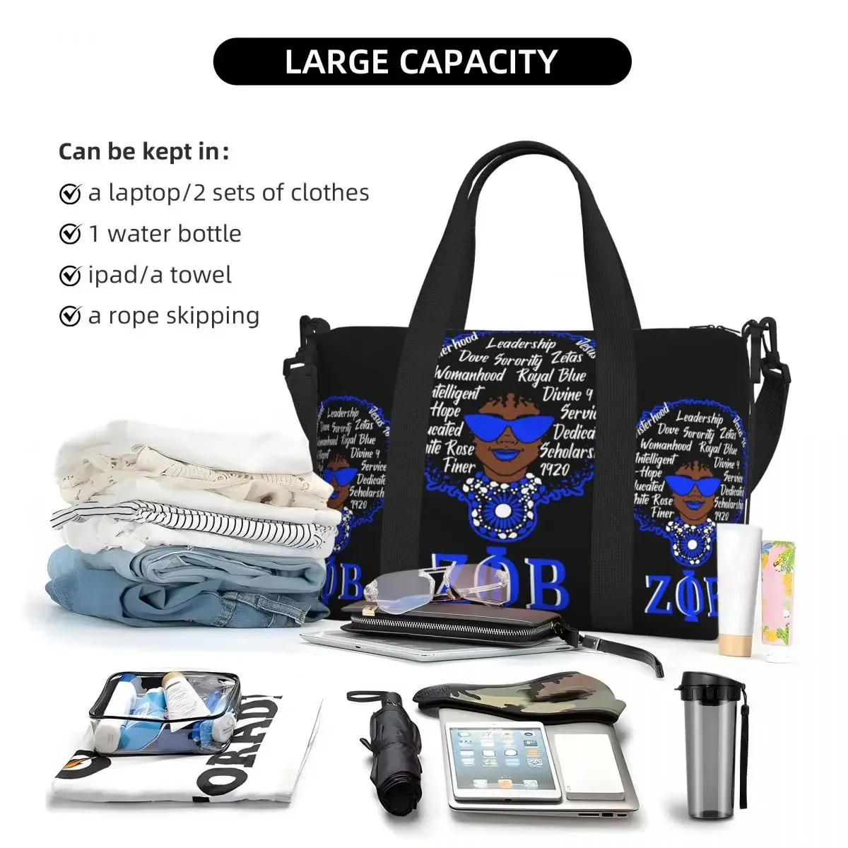 مخصص زيتا امرأة حقيبة حمل على الشاطئ المرأة فاي بيتا نادي نسائي ZOB مقصورة كبيرة رياضة حقائب السفر الشاطئ