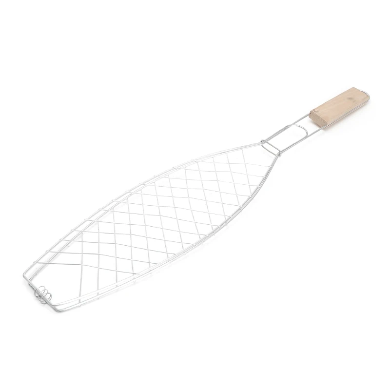 Cesta para grelhar peixe, clipe anti-ferrugem, mão portátil, acampamento, braçadeiras assadas, acessório para camarão, frango,