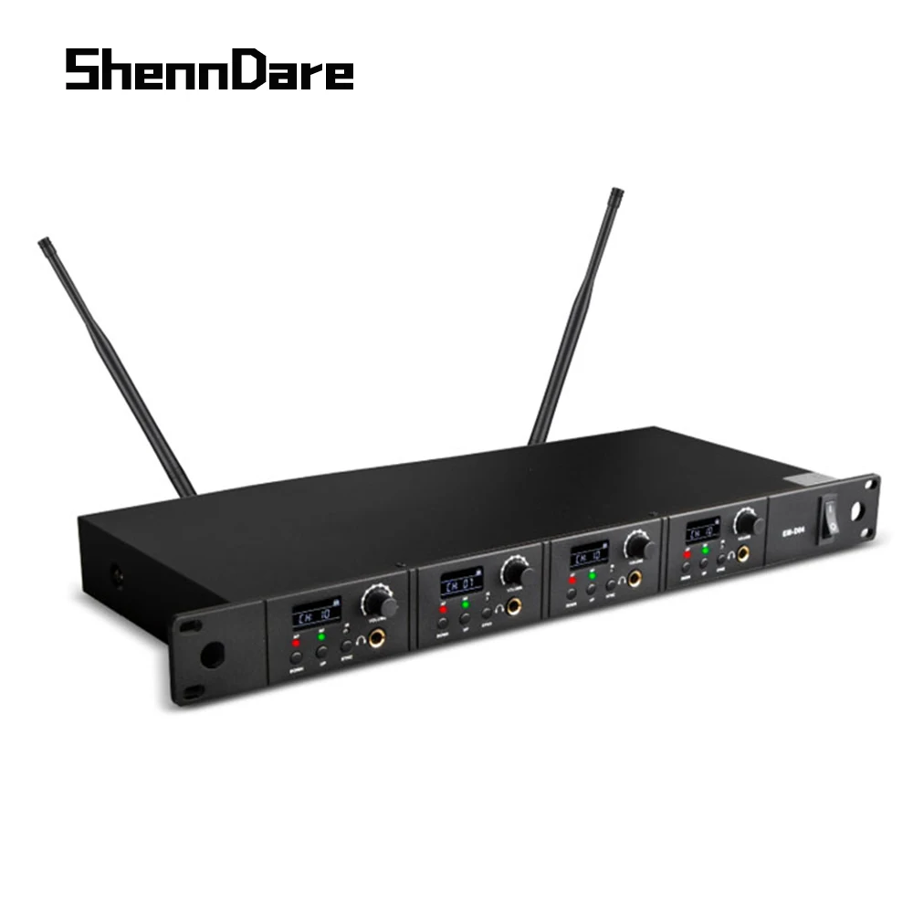 Sistema de monitoreo intraauricular inalámbrico de 4 canales EM-D04 de ShennDare Sistema de monitoreo mono de frecuencia ultraalta Sistema amplificador de retorno de oído para presentaciones en el escenario