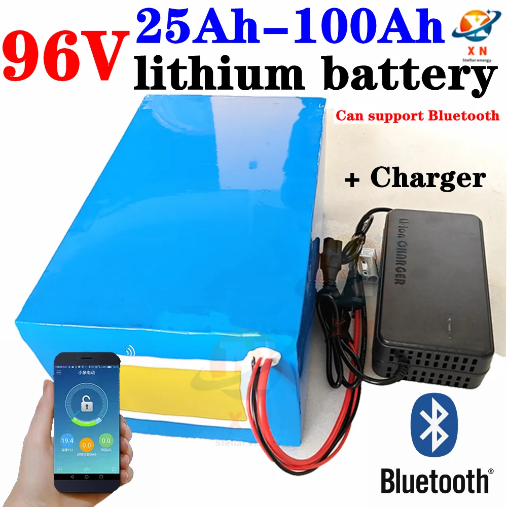 

96v 50Ah 80Ah 100Ah 30Ah 40Ah lithium ion battery bluetooth BMS APP for 5000w motor robot scooter motorcycle AGV + Charger