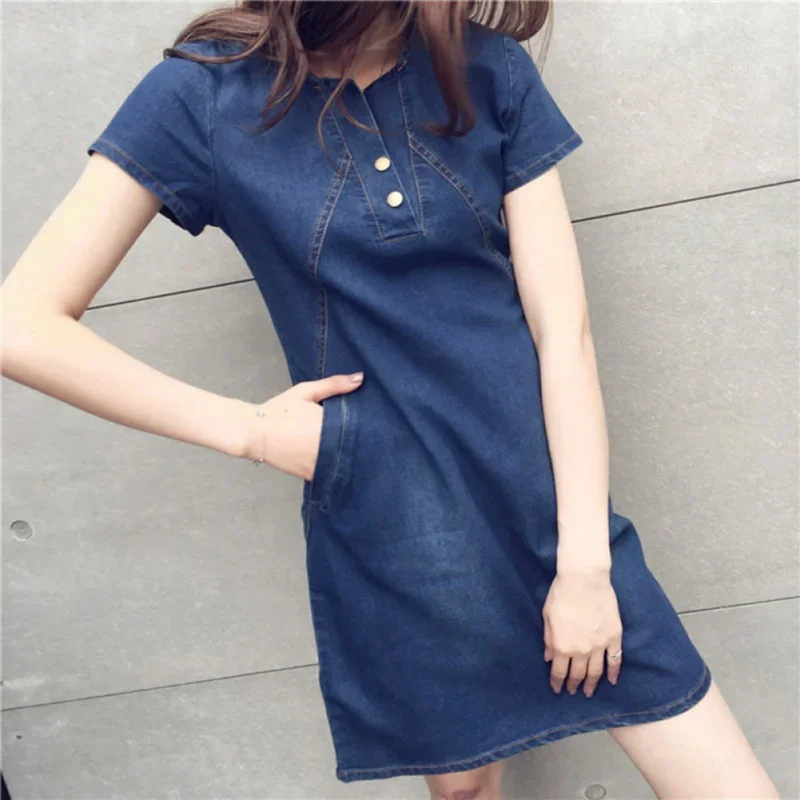 Casual Summer Women Denim Dress Elegant Cowboy Long Section Jeans Dress Plus Size