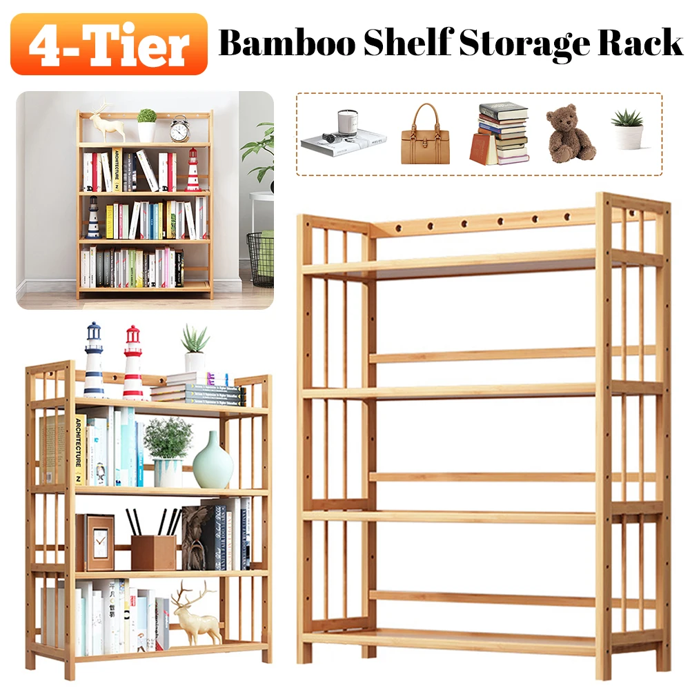 

3-х уровневый книжный шкаф большой емкости в деревенском стиле, простая бамбуковая книжная полка, органайзер для хранения для гостиной, спальни и домашнего офиса