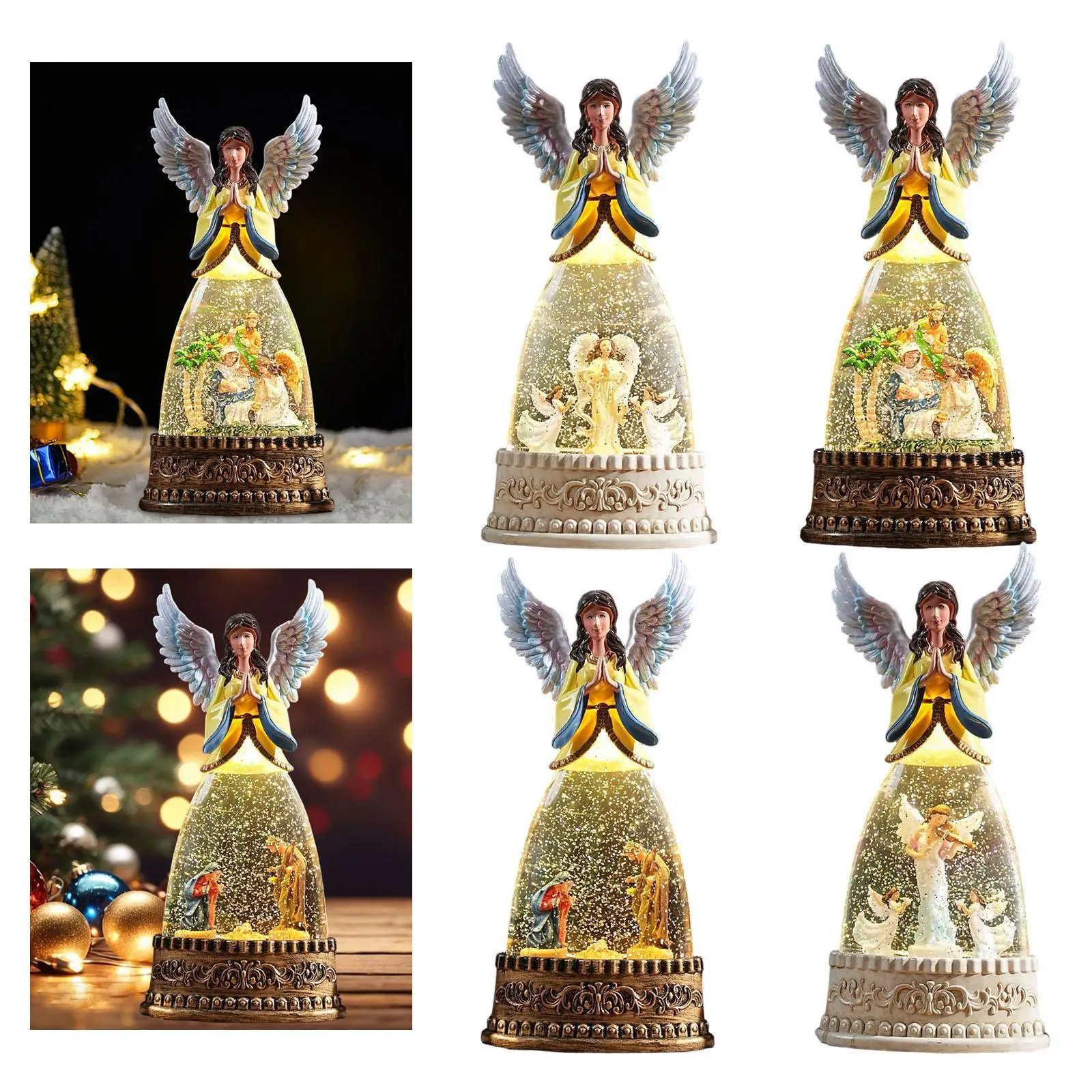 

Lighted Angel Music Box Christmas Snow Globe Desktop Ornament Night Lamp Table Centerpiece for Holiday Decoration