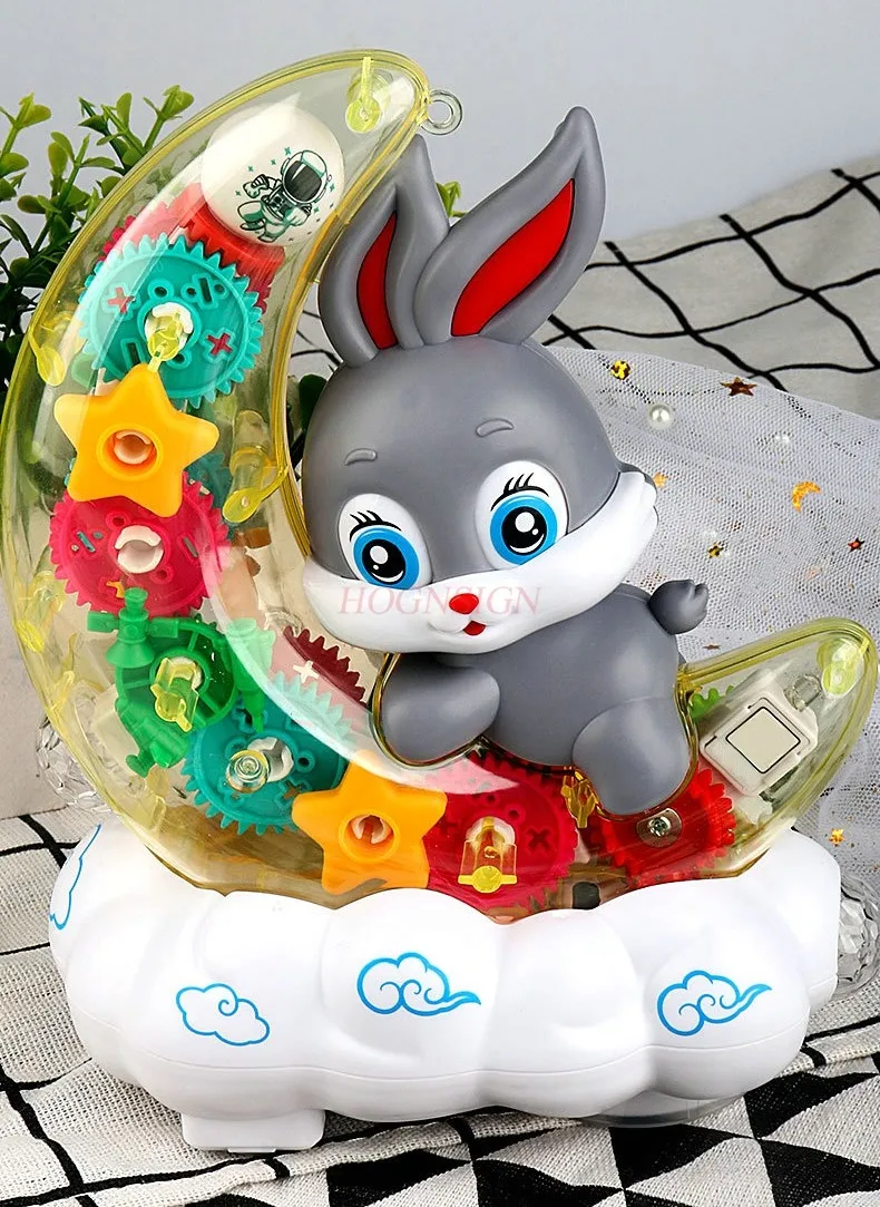 Jouet en Forme de Lapin Transparent pour Enfant, Équipement Électrique en Forme de Lune, Cadeau pour Bébés de 1 à 3 ans