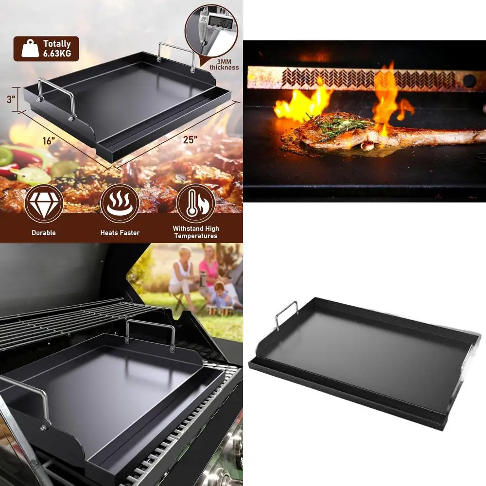 

Nonstick Cast Iron Griddle for Gas Grill - 25 x 16 Nanoceramic Stove Top Griddle, Flat Top Plate, Cooking Skillet Pan, Teppanyak