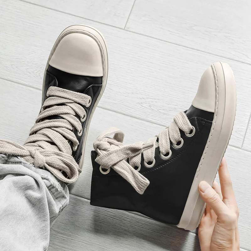 Men's Women Platform Sneakers Zipper Lace Up Casual Leather Shoes Campus High Top Sports Board Shoes Large Size Chaussure Femme