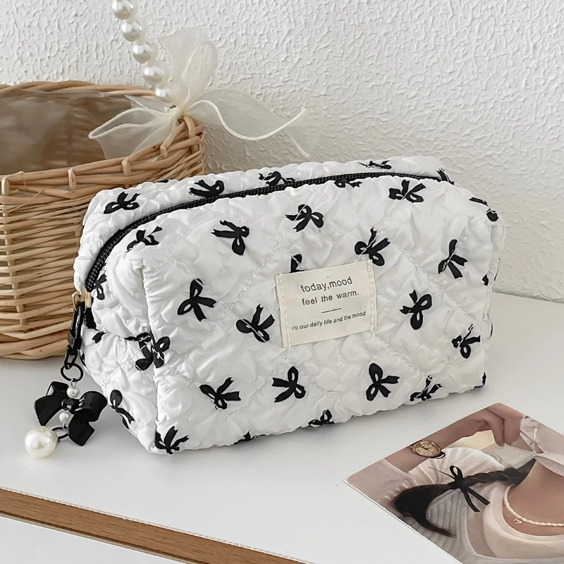 Fashion Square Frauen Kupplung Make-Up Tasche Tragbare Nette Damen Kosmetische Kulturbeutel Lagerung Tasche Handtasche Bogen Druck Zipper Tasche – Detail 7