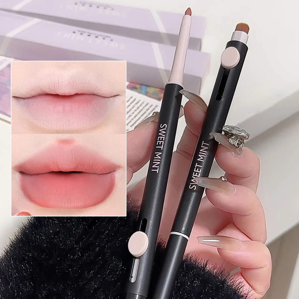 Double-headed Matte Lip Liner Lipstick Pen Lasting Non-stick Cup Waterproof Velvet Lipliner Pencil with Brush Makeup Cosmetics