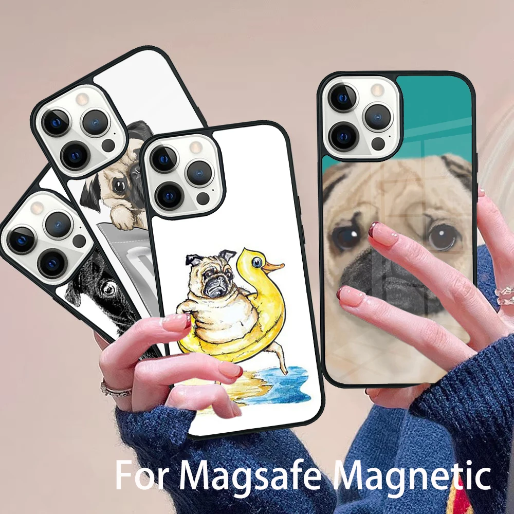 

Милый чехол для телефона с изображением мопса и собаки Magesafe, магнитный чехол с беспроводной зарядкой для IPhone 16, 11, 12, 13, 14, 15 Pro Max Plus Mini