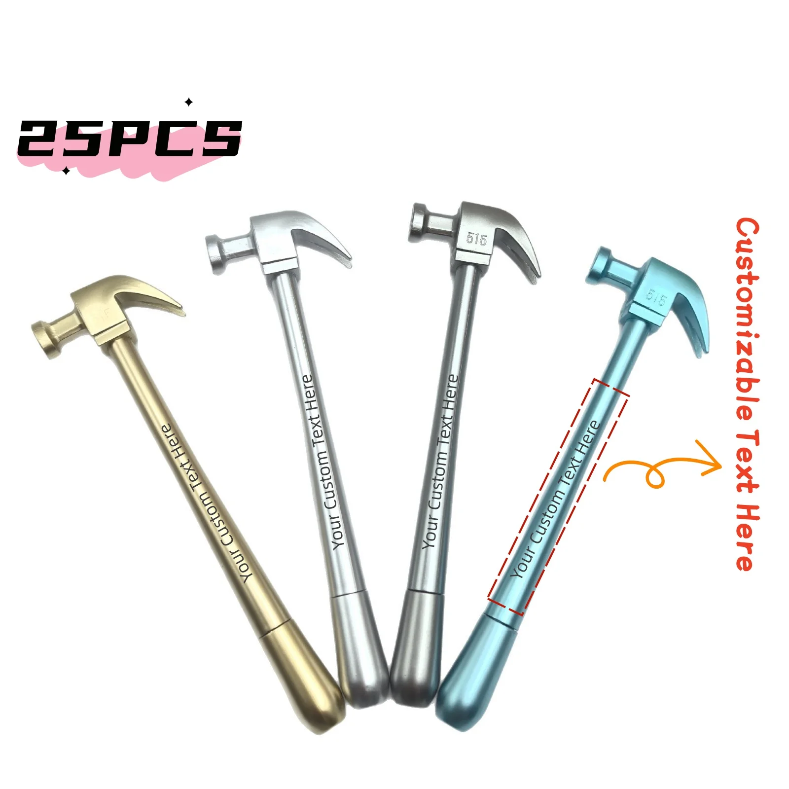25PCS Creative Simulation Hammer Design Ballpoint Pen Custom Engraved Text Writing Pen Funny Unique Stationery Gift for Student
