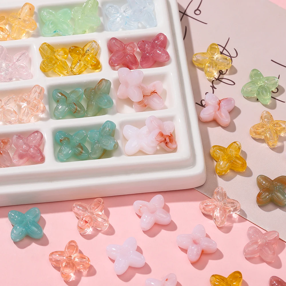 

10Pcs 13.5mm Acrylic Four Cornered Flower Beads Loose Spacer Beads for Jewelry Making DIY Bracelet Necklace Accessories