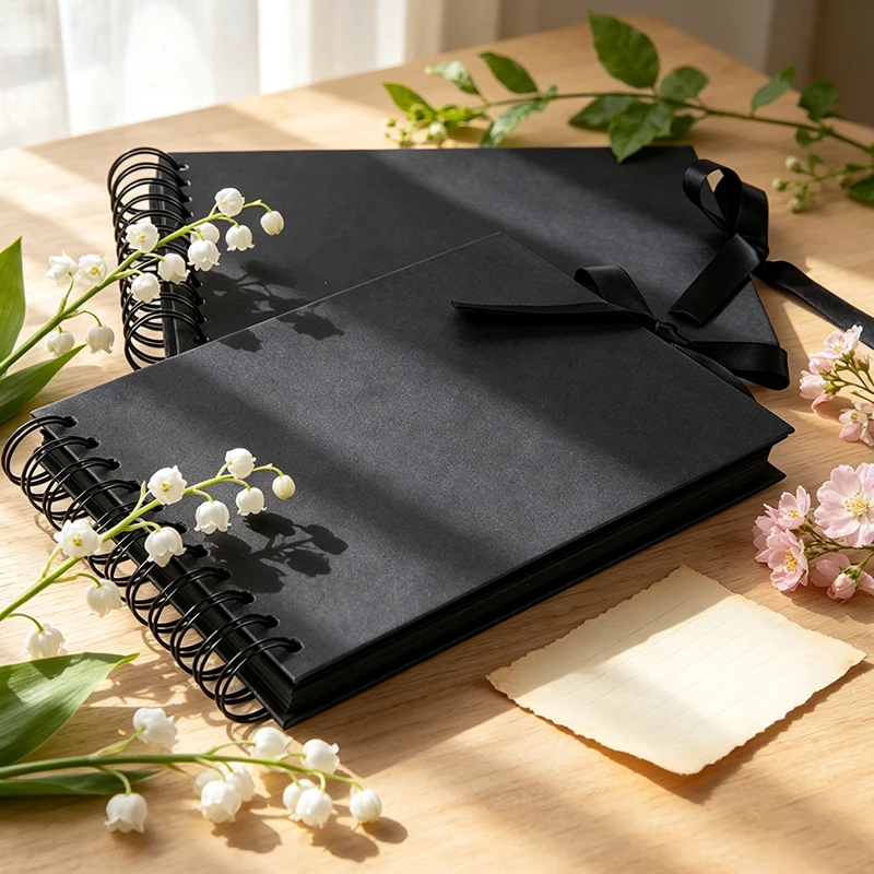 1/2Set A5 Scrapbook Black Photo Album Memory Book Photo Keepsake Journal Blank Crafts Paper Wedding Travel Creative Projects ZYF
