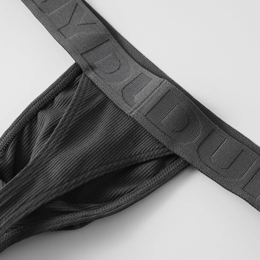 Mens Ribbed Lingerie Thong Soft Sleep Underwear Elastic Bikini Low Waist Briefs Sexy Accessories Hot T-Back Panties Underpants