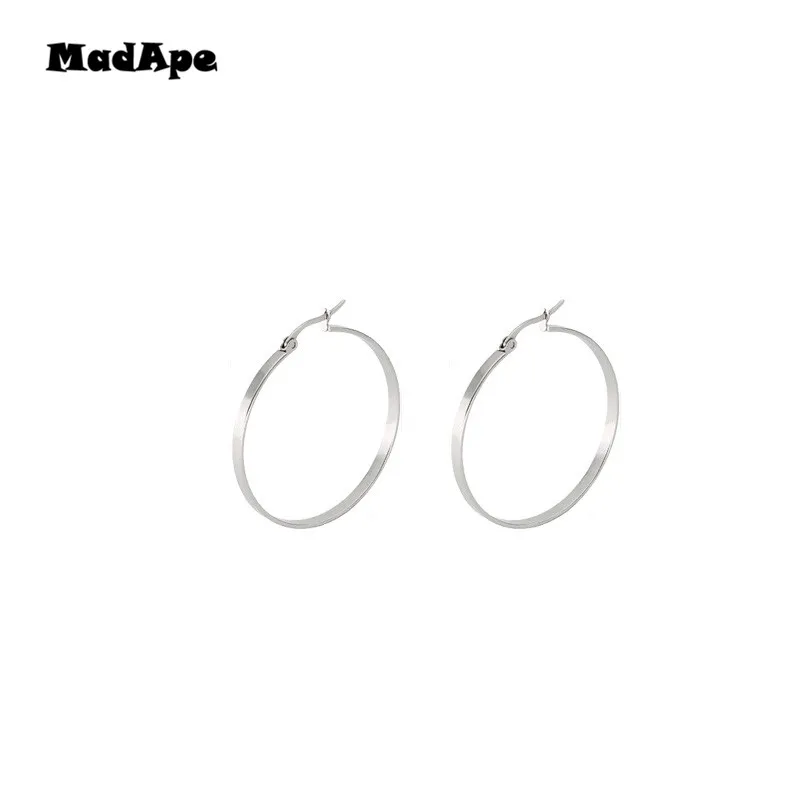 MadApe Anti Allergic Stainless Steel Large Hyperbole Earrings Wide Edge Hoop Earrings Round Circle Earrings Nightclub Jewelry