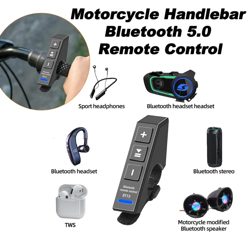 Bluetooth 5.0 Hands-free Calls Motorcycle Remote Controller Waterproof Bike Handlebar Media Control For Car Outdoor Sports