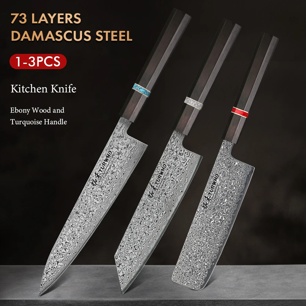 

TURWHO 1-3 PCS Japan Kiritsuke Nakiri Handmade Gyuto Chef Knife 73 Layer Damascus Steel VG10 Core Hand Forged Kitchen Knives Set